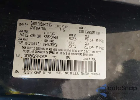 2007 Dodge Nitro Slt/Rt из США, поврежденный, VIN 1D8GU58627W732325